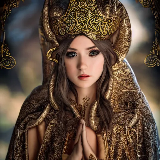 Image similar to beautiful elf with ornate robes, highly detailed, 8k, HDR, smooth, sharp focus, hyper realistic, high resolution