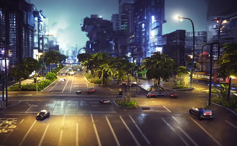 Prompt: photorealistic Philippine city street with flying cars on the roads dark, wet, night light fixtures. 8K. detailed. photorealism. artstation. 25mm f/1.7 ASPH Lens. ultra realistic