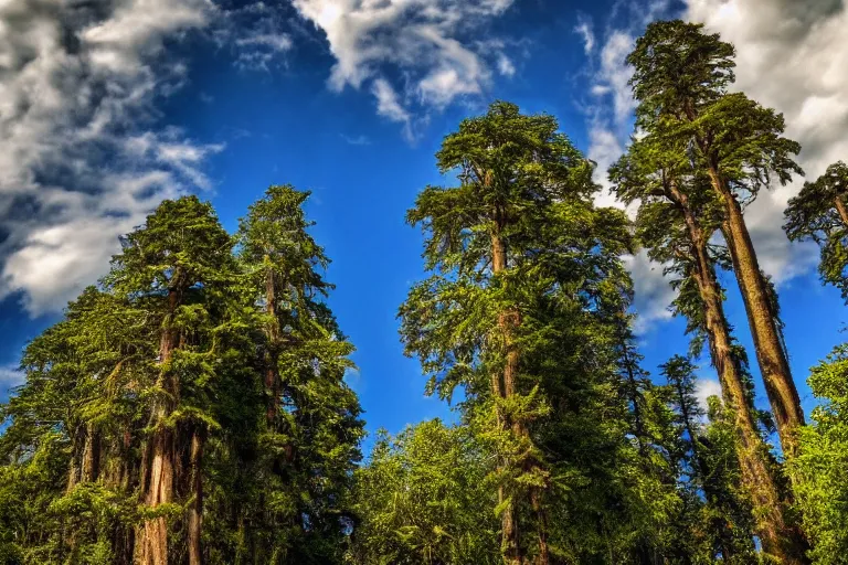 Prompt: a photo of renaissance palace, beautiful tall trees, clouds in the sky