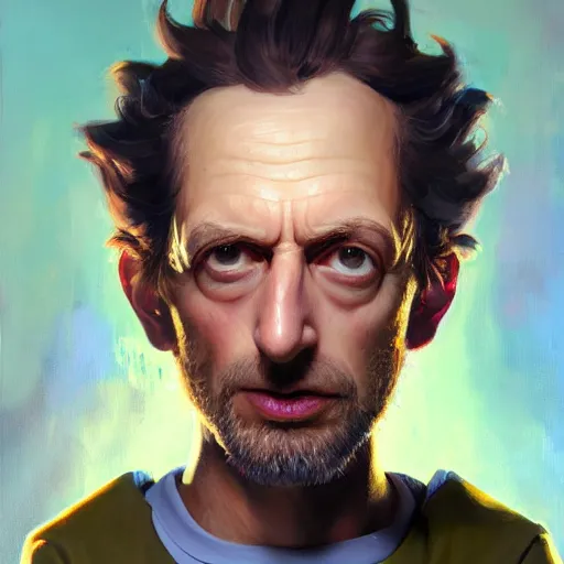 Prompt: greg manchess portrait painting of rick from rick and morty as overwatch character, medium shot, asymmetrical, profile picture, organic painting, sunny day, matte painting, bold shapes, hard edges, street art, trending on artstation, by huang guangjian and gil elvgren and brom