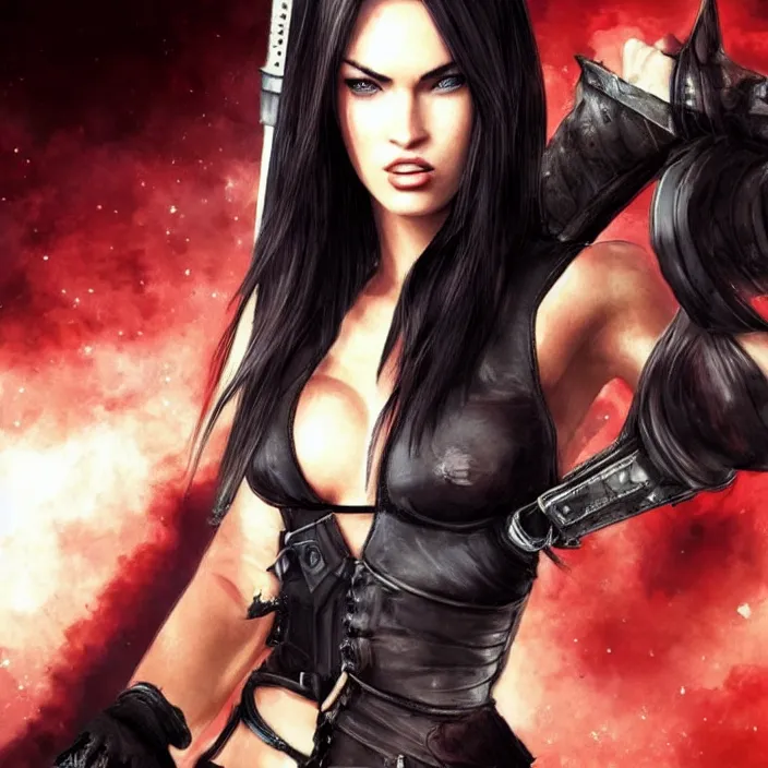 Prompt: megan fox in the style of final fantasy 7