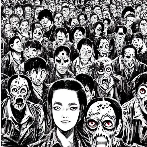 Image similar to horde of zombies in new york, highly detailed junji ito art