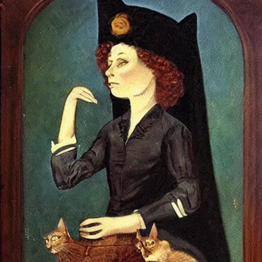 Image similar to a 1 8 0 0 s painting of a witches cat