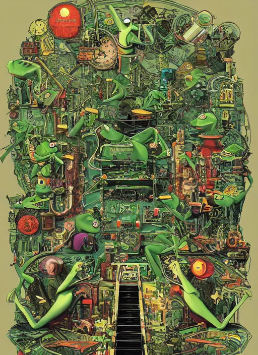 Image similar to Kermit the frog cutaway diagram, Kilian Eng, Dan Mumford, detailed