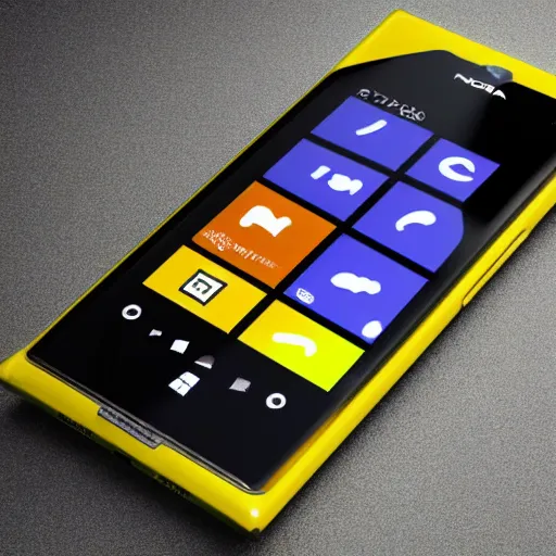 Prompt: a futuristic smartphone based on the design of the nokia lumia in yellow