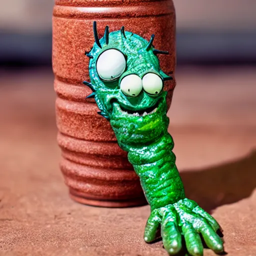 Image similar to real life pickle rick, zeiss lens, photography