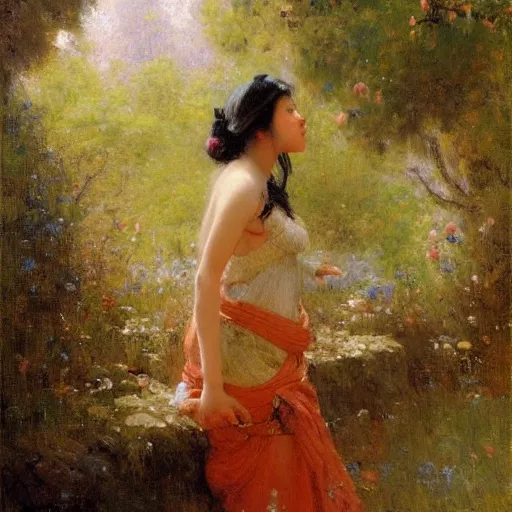 Prompt: intimate Gaston Bussiere portrait of Mei (Overwatch) in the midst of serene natural scenery