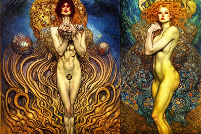 Image similar to Divine Chaos Engine by Karol Bak, Jean Delville, William Blake, Gustav Klimt, and Vincent Van Gogh, symbolist, visionary