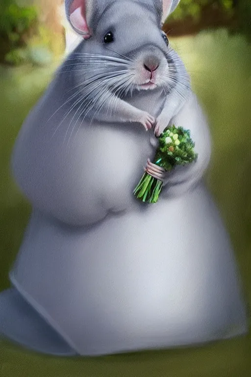 Image similar to a cute chinchilla!!!!!! in a wedding gown, a chinchilla!!! getting married, highly detailed digital painting, 4k