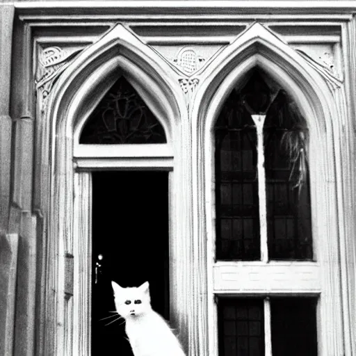 Prompt: detailed still of Sigourney Weaver wearing a white singlet and her cat moving apartment New York City 1983, gothic building entrance way Art Deco, cinematic feel, high octane