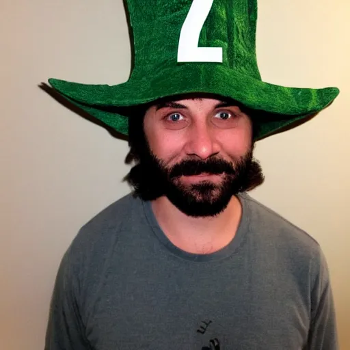 Prompt: vinny from vinesauce with his question mark block hat as gandalf the white