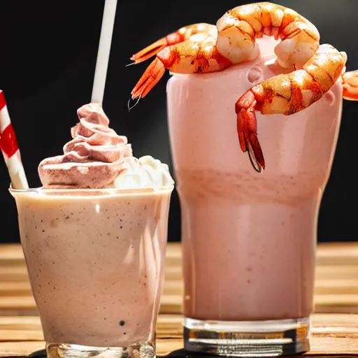 Image similar to a well dressed milkshake next to a brilliant shrimp, in the mouth of a cow, hyper realistic, sharp focus, hyper - detailed, 8 k resolution