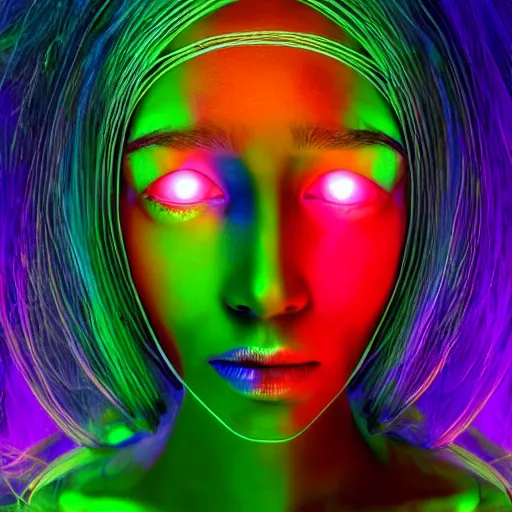 Image similar to beauty, many third eyed humanoids eye forehead, wide wide body portrait, vivid colors, thin wires, beautiful lighting