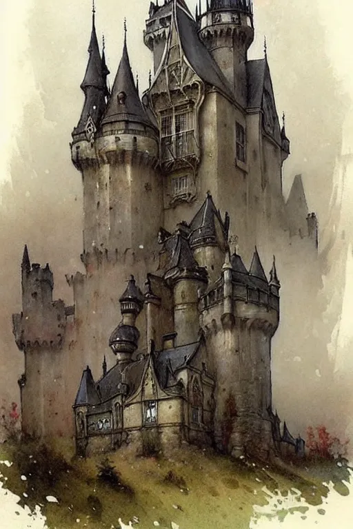 Image similar to (((((1950s fairy tale gothic revival castle city . muted colors.))))) by Jean-Baptiste Monge !!!!!!!!!!!!!!!!!!!!!!!!!!!