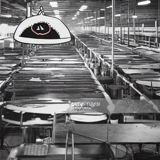 Prompt: a UFO abducts a pizza on top of a factory