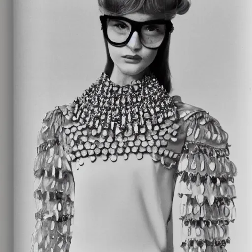 Prompt: close up of a fashion model in the sixties, luxury dress, official valentino editorial, highly detailed