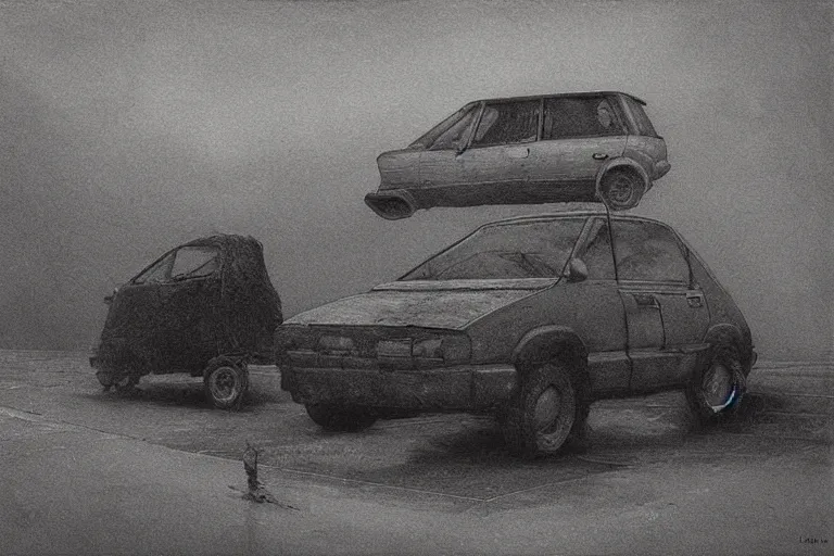 Image similar to parking lot car painted by beksinski