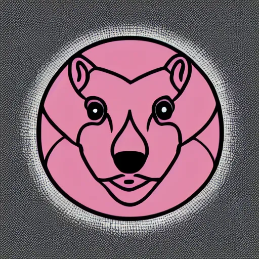 Image similar to a cute pink fluffy vector podcast logo of a streaming bear, golden ratio, iconic, award winning, line art, bold, playful