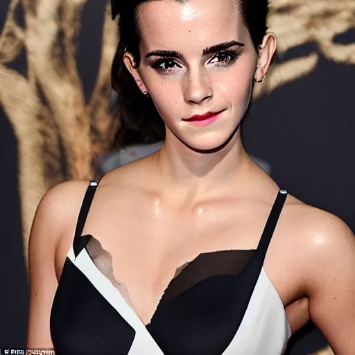 Image similar to a woman who is a genetic combination of emma watson and kim kardashian face and upper - body focus