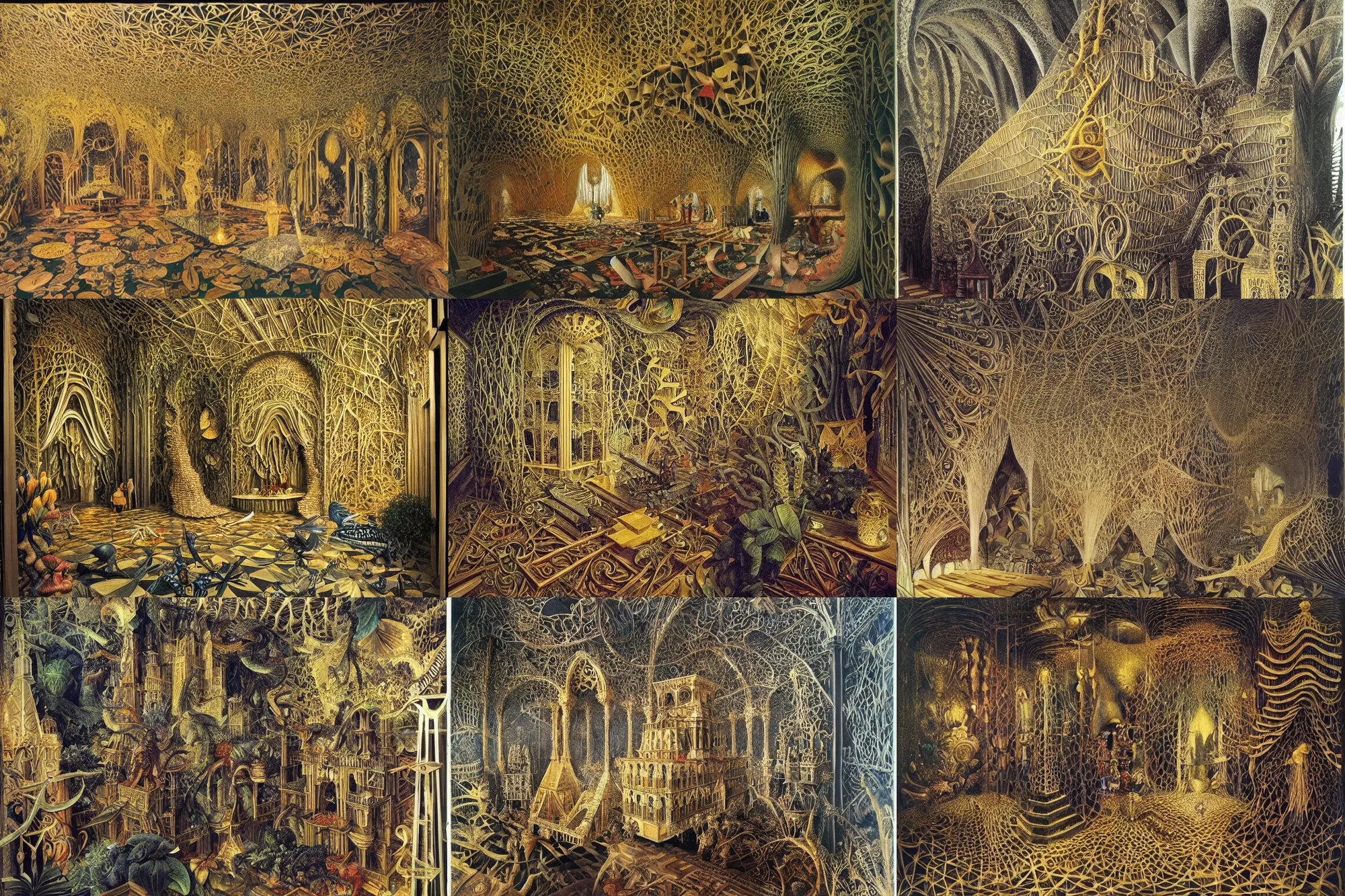 Image similar to building, jungle, kirigami, dichromatism, paradox, volumetric light, insanely detailed and intricate, hypermaximalist, elegant, ornate, hyper realistic, super detailed, by remedios varo uranga