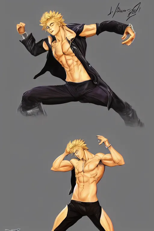 Dio Brando posing dramatically with a full moon behind, Stable Diffusion