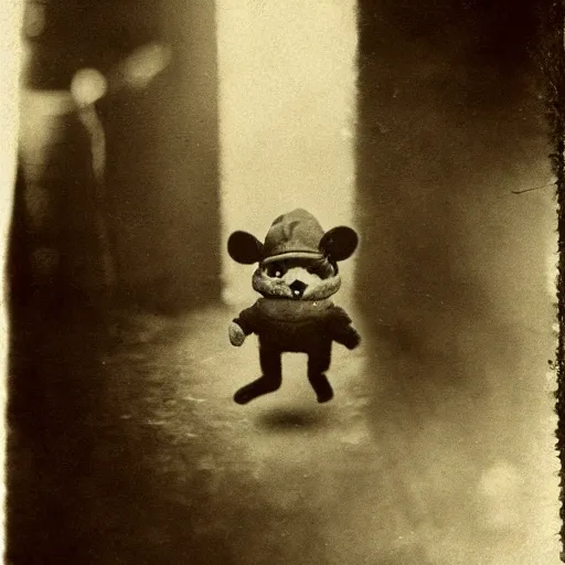 Prompt: 1 9 0 0 s photograph of teemo in the distance, disturbing and creepy