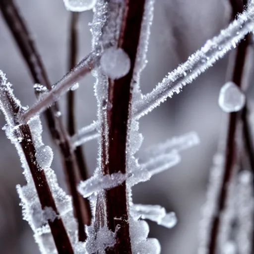 Image similar to winter closeup of a twig with many delicate ice crystals growing from it