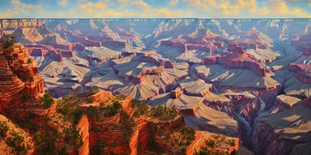 Prompt: Grand Canyon, fever dream, cinematic lighting, detailed oil painting, hyperrealistic, 8k