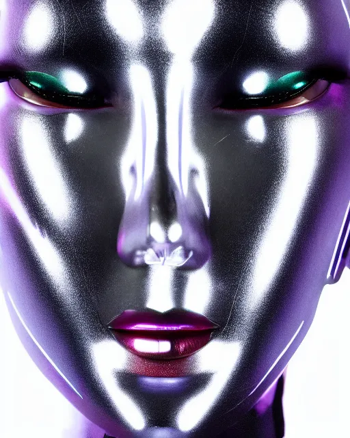 Image similar to 3 / 4 portrait photo of sensual dancer as a cyberpunk humanoid robotic head shoulder parts with straight bright led lights, inside white room, ultra - realistic and detailed, 8 k