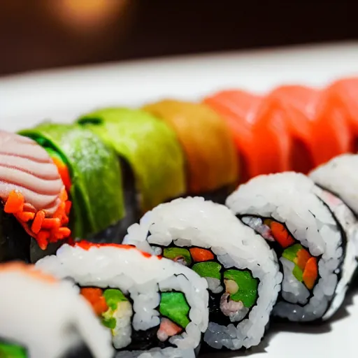 Image similar to close up photography of delicious sushi roll, detailed, photorealistic