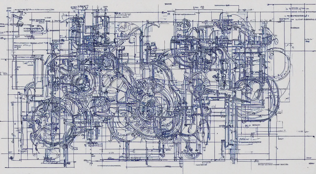 Prompt: blueprint schematics for the engine of a functioning time machine