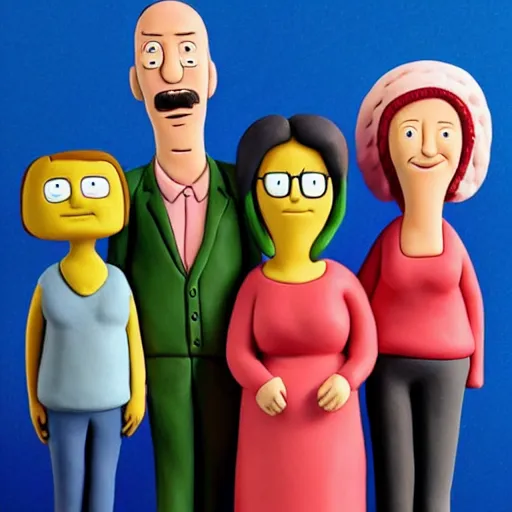 Prompt: a clay sculpture of the family from bob's burgers