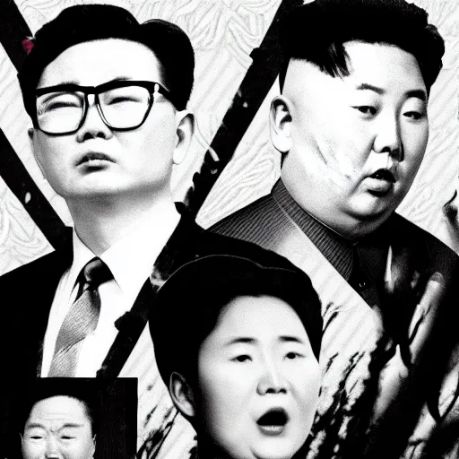 Image similar to low resolution filmstill of a north Korean thriller in the style of Kim Jong-il and David Cronenberg