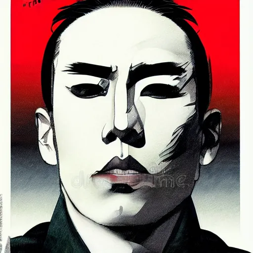 Image similar to portrait of glamorous yukio mishima, hanafuda vogue cover illustration by yoji shinkawa, james jean and stina persson