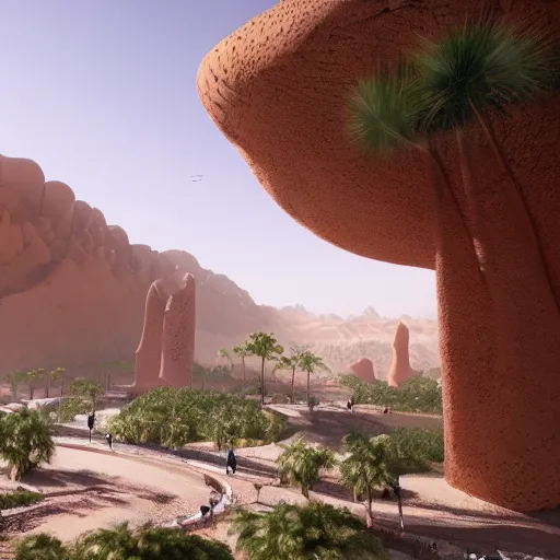 Image similar to scifi utopian futuristic rainforest river city in the negev desert. Cinematic. Beautiful. Epic framing. 8k
