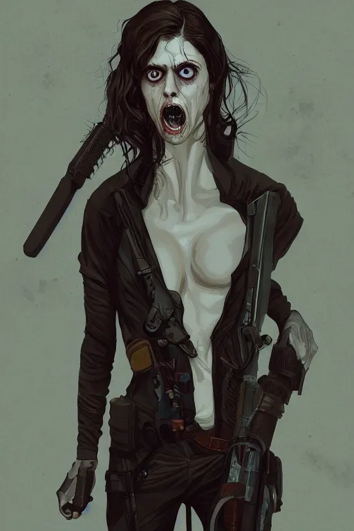 Prompt: alexandra daddario in sleepy hollow, full body, big two toned eyes, teeth gritted, horror, intricate details, cinematic, epic, realistic, anatomy, tomer hanuka, uplight, artstation, photorealistic, scary