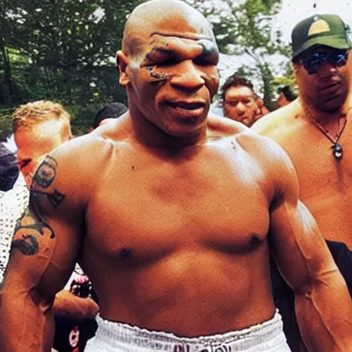Prompt: mike tyson a white man at a ghetto cookout party