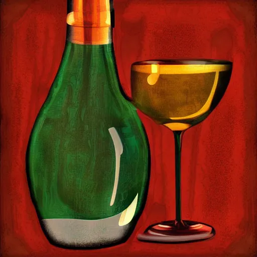 Prompt: a glass of chianti thinking, digital art