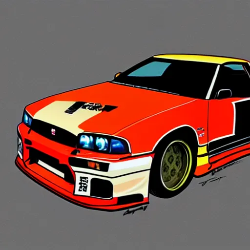 Image similar to nissan gt r 3 4 initial d, anime art