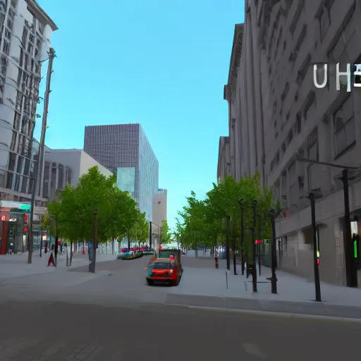 Image similar to render of google street view downtown Winnipeg, Highly Detailed, Unreal engine 5, HD, 8k, GTX 3090