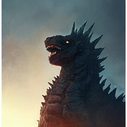 Image similar to a portrait of godzilla by greg rutkowski