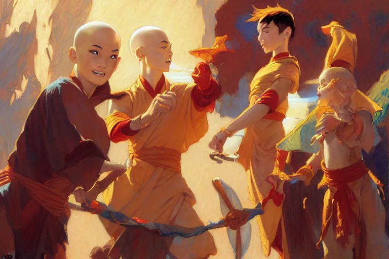 Image similar to atla, aang, sunny, painting by gaston bussiere, craig mullins, j. c. leyendecker