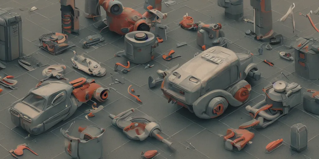 Image similar to collection of exploration of form and shapes, props, hard surface, panel, simon stalenhag, kitbash, items, gadget, big medium small, close up