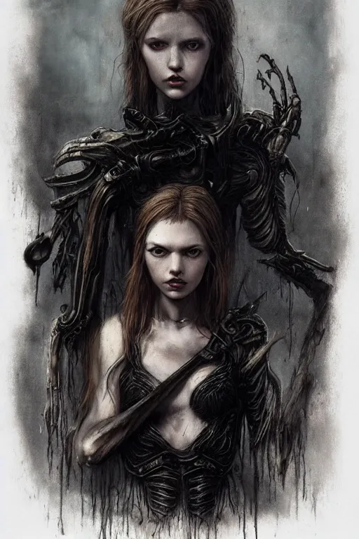 Image similar to portrait of hannah murray by hr giger, greg rutkowski, luis royo and wayne barlowe as a diablo, resident evil, dark souls, bloodborne monster