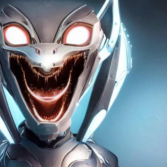 Prompt: close up mawshot of a cute elegant beautiful stunning anthropomorphic female robot dragon, with sleek silver metal armor, glowing OLED visor, facing the camera, the open maw being highly detailed and soft, with a gullet at the end, food pov, micro pov, vore pov, digital art, pov furry art, anthro art, furry, warframe art, high quality, 3D realistic, dragon mawshot, maw art, macro art, micro art, dragon art, Furaffinity, Deviantart, Eka's Portal, G6