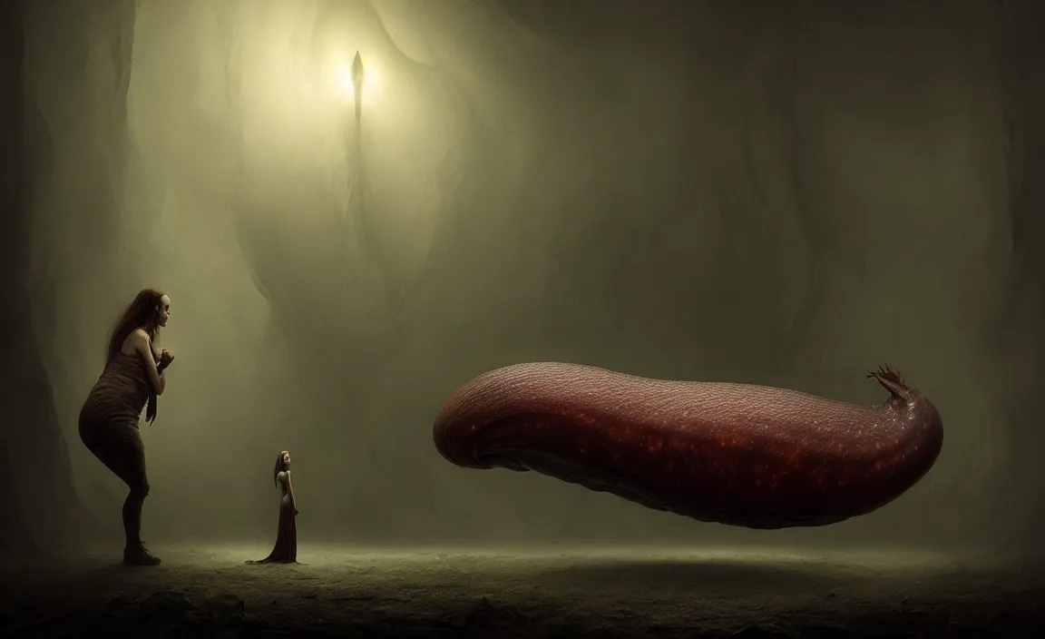 Prompt: epic professional digital art of hungry alien like giant slug, eerie atmospheric lighting, painted, detailed, dynamic lighting, foreboding, by leesha hannigan, wayne haag, reyna rochin, ignacio fernandez rios, mark ryden, iris van herpen, hdr, 8 k, epic, stunning, gorgeous, much wow, cinematic, masterpiece