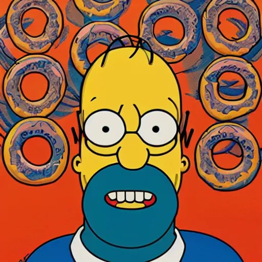 Prompt: poster of Homer Simpson as a real person dreaming of donuts by Tristan Eaton & Greg Rutkowski