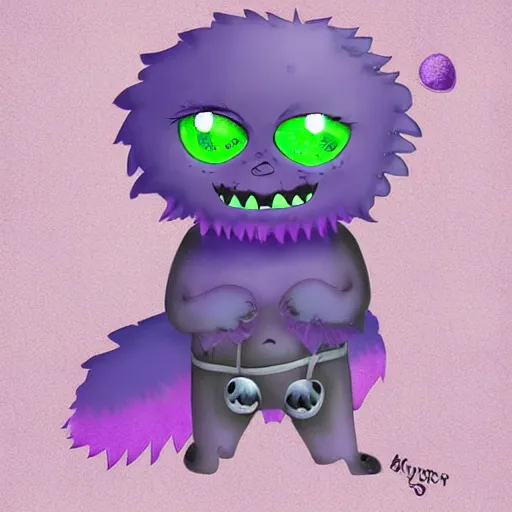 Prompt: purple fluffy cute chibi monster, digital art, very adorable