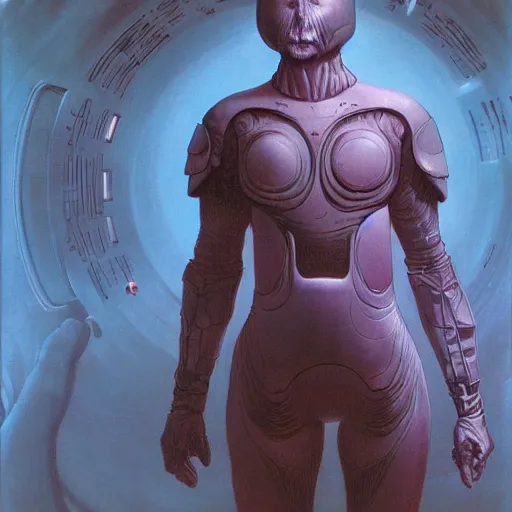Image similar to woman in sci - fi gear, by wayne barlowe