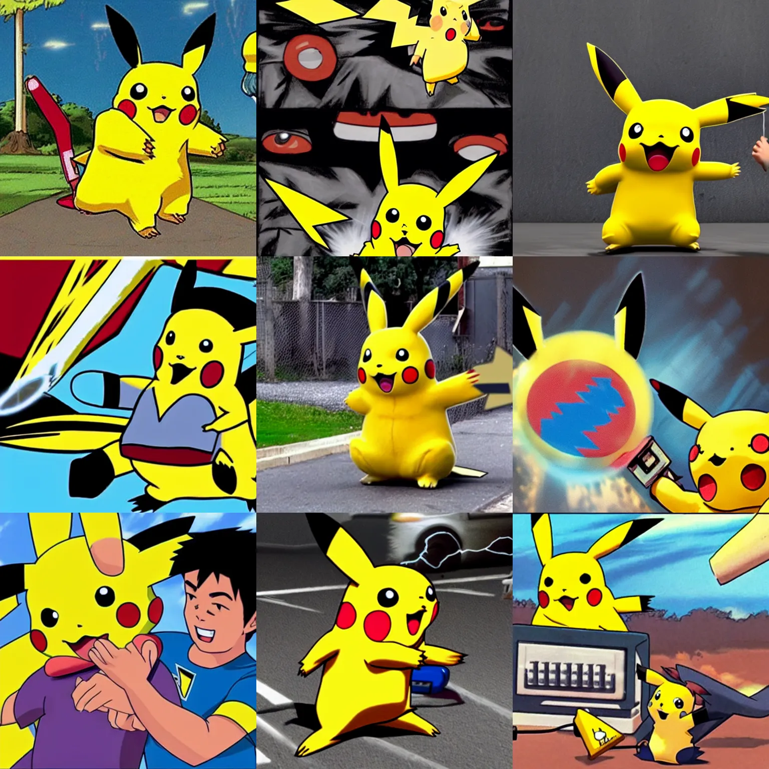 Prompt: pikachu attacks a human with a thunderbolt, said human is in pain because it's recieveing an electric discharge